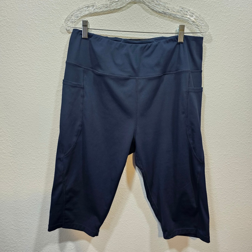 Baleaf Navy Blue High Waisted Knee Length Bike Shorts with Pockets 2XL